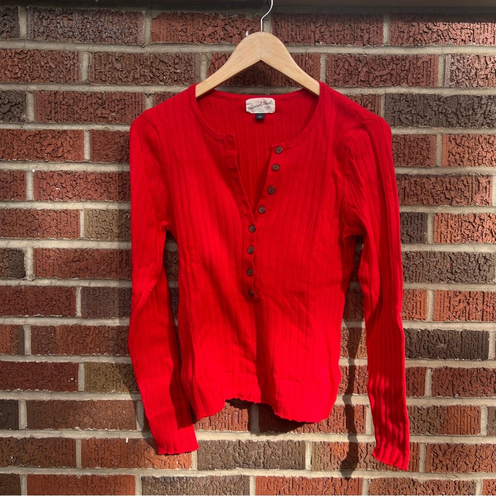 Universal Thread Red Ribbed Button Down Long Slee… - image 1